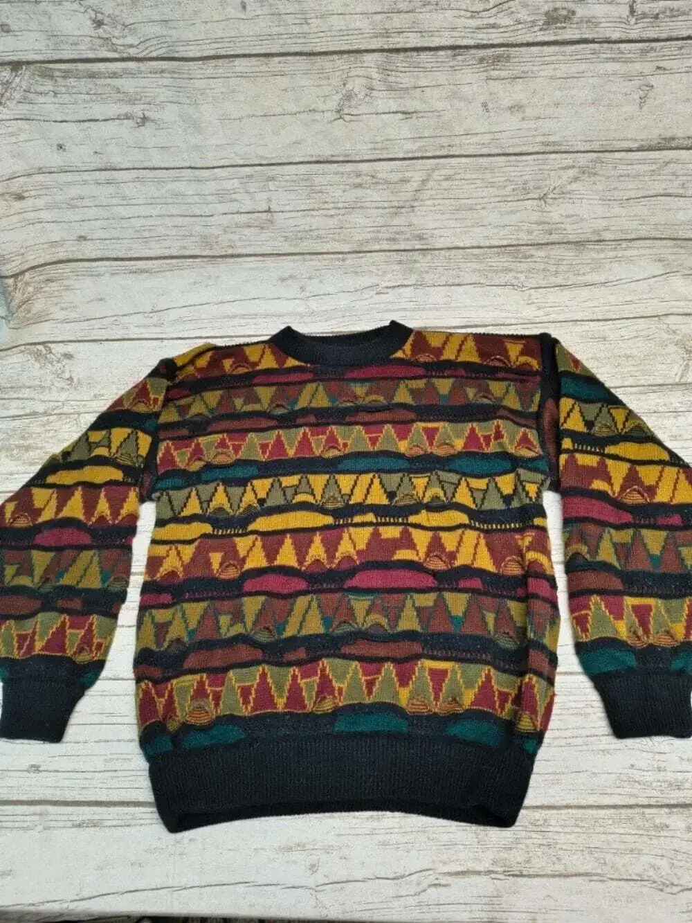 INDEX International Bold Geometric 3D Knit Sweater Size Large